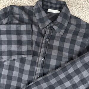 Eleven Stitch Design Mens Button Up Shirt S Gray Buffalo Plaid Flannel USA Made